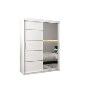 Verona 02 Contemporary 2 Mirrored Sliding Door Wardrobe 5 Shelves 2 Rails White Matt (H)2000mm (W)1500mm (D)620mm