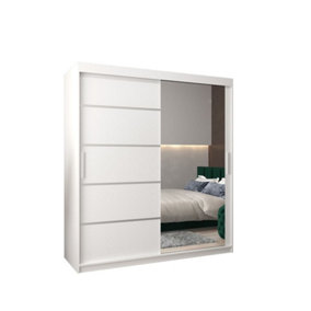 Verona 02 Contemporary 2 Mirrored Sliding Door Wardrobe 9 Shelves 2 Rails White Matt (H)2000mm (W)1800mm (D)620mm