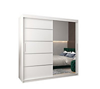 Verona 02 Contemporary 2 Mirrored Sliding Door Wardrobe 9 Shelves 2 Rails White Matt (H)2000mm (W)2000mm (D)620mm