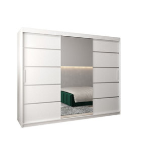 Verona 02 Contemporary 3 Mirrored Sliding Door Wardrobe 9 Shelves 2 Rails White Matt (H)2000mm (W)2500mm (D)620mm
