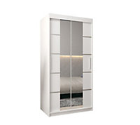 Verona 04 Contemporary 2 Mirrored Sliding Door Wardrobe 5 Shelves 2 Rails White Matt (H)2000mm (W)1000mm (D)620mm