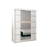Verona 04 Contemporary 2 Mirrored Sliding Door Wardrobe 5 Shelves 2 Rails White Matt (H)2000mm (W)1500mm (D)620mm