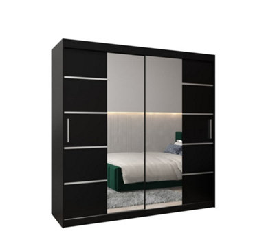 Verona 04 Contemporary 2 Mirrored Sliding Door Wardrobe 9 Shelves 2 Rails Black Matt (H)2000mm (W)2000mm (D)620mm