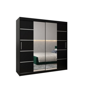 Verona 04 Contemporary 2 Mirrored Sliding Door Wardrobe 9 Shelves 2 Rails Black Matt (H)2000mm (W)2000mm (D)620mm
