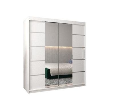 Verona 04 Contemporary 2 Mirrored Sliding Door Wardrobe 9 Shelves 2 Rails White Matt (H)2000mm (W)1800mm (D)620mm