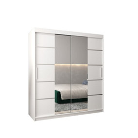 Verona 04 Contemporary 2 Mirrored Sliding Door Wardrobe 9 Shelves 2 Rails White Matt (H)2000mm (W)1800mm (D)620mm
