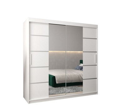 Verona 04 Contemporary 2 Mirrored Sliding Door Wardrobe 9 Shelves 2 Rails White Matt (H)2000mm (W)2000mm (D)620mm