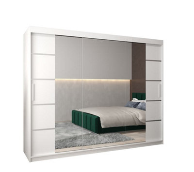 Verona 04 Contemporary 3 Mirrored Sliding Door Wardrobe 9 Shelves 2 Rails White Matt (H)2000mm (W)2500mm (D)620mm