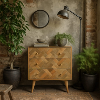 Verona 3-Drawer Zig-Zag Patchwork Mango Wood Chest
