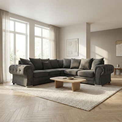 Verona Corner Sofa in Dark Grey Linen Fabric