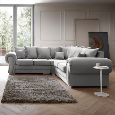 Verona Corner Sofa in Light Grey Crushed Chenille