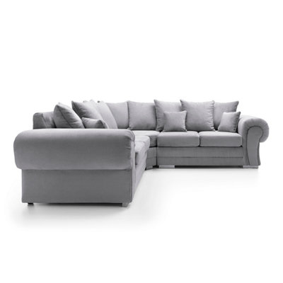 Verona Corner Sofa in Light Grey Crushed Chenille