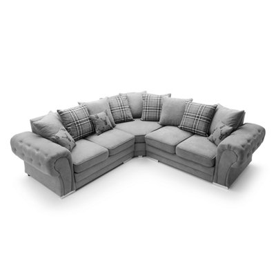 Verona Corner Sofa in Light Grey Linen Fabric