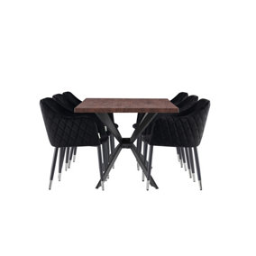 Verona Duke Walnut LUX Dining Set with 6 Black Velvet Dining Chairs