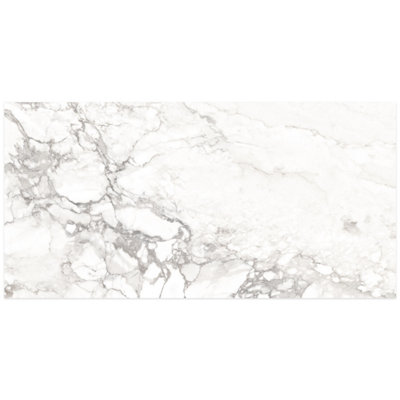 Verona Gloss White Marble Effect Porcelain Wall & Floor Tile - Pack of 160 Tiles, 28m² - (L)600(W)300mm