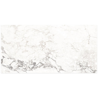 Verona Gloss White Marble Effect Porcelain Wall & Floor Tile - Pack of 160 Tiles, 28m² - (L)600(W)300mm