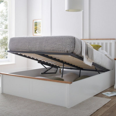 Verona Ottoman Bed - White - Double Bed Frame Only