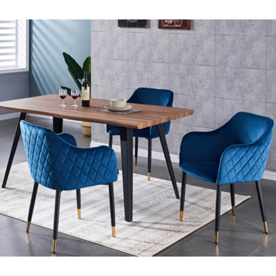 Verona Rocco LUX 5PCs Dining Set includes an Oak Dining Table and Set of 4 Blue/Gold Dining Chairs