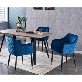 Verona Rocco Walnut LUX Dining Set with 4 Blue Velvet Chairs