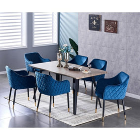 Verona Rocco Walnut LUX Dining Set with 6 Blue Velvet Chairs