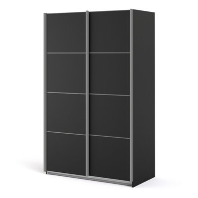 Verona Sliding Wardrobe 120cm in Black Matt with Black Matt Doors with 5 Shelves