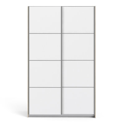 Verona Sliding Wardrobe 120cm in Oak with White Doors with 5 Shelves