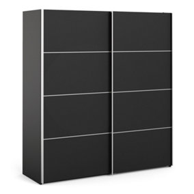 Verona Sliding Wardrobe 180cm in Black Matt with Black Matt Doors with 5 Shelves