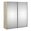 Verona Sliding Wardrobe 180cm in Oak with Mirror Doors with 2 Shelves
