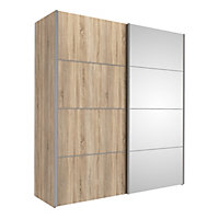 Verona Sliding Wardrobe 180cm in Oak with Oak and Mirror Doors with 2 Shelves