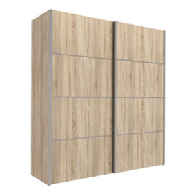 Verona Sliding Wardrobe 180cm in Oak with Oak Doors with 2 Shelves