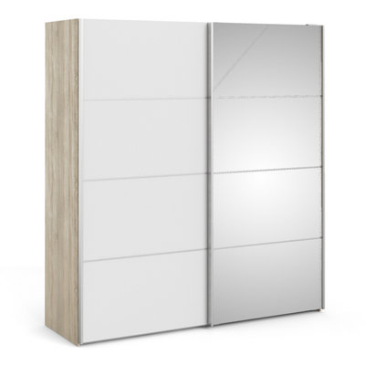 Verona Sliding Wardrobe 180cm in Oak with White and Mirror Doors with 2 ...