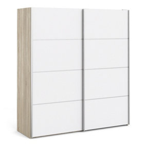 Verona Sliding Wardrobe 180cm in Oak with White Doors with 2 Shelves