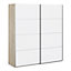 Verona Sliding Wardrobe 180cm in Oak with White Doors with 5 Shelves