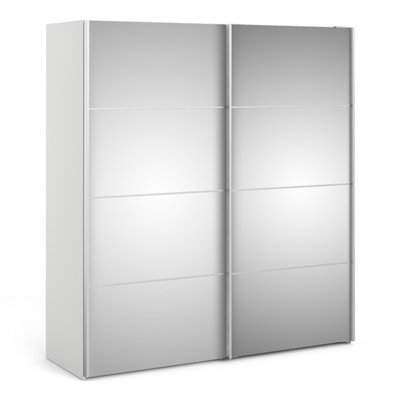 Verona Sliding Wardrobe 180cm in White with Mirror Doors with 2 Shelves