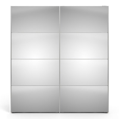 Verona Sliding Wardrobe 180cm in White with Mirror Doors with 2 Shelves