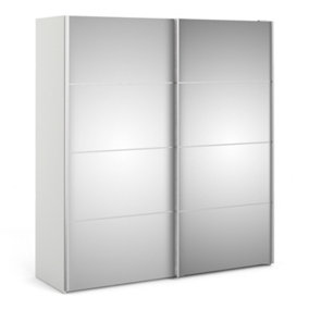 Verona Sliding Wardrobe 180cm in White with Mirror Doors with 5 Shelves