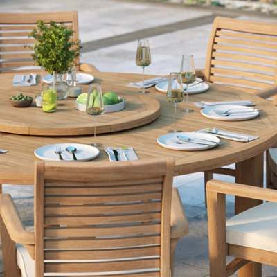 Verona Teak Garden Outdoor Dining Table & 8 Seat Chair Set - With Cream ...