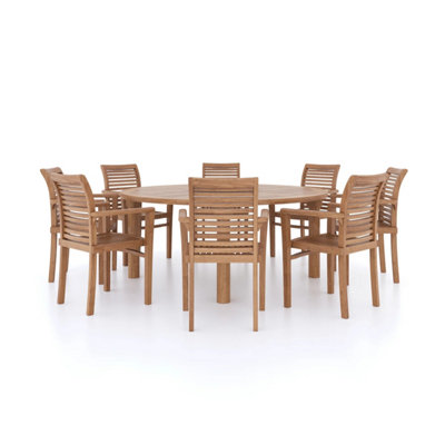 Verona Teak Garden Outdoor Dining Table & 8 Seat Chair Set - With Cream ...