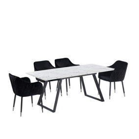 Verona Toga White LUX Dining Set with 4 Black Velvet Dining Chairs