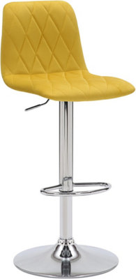 Verona Velvet Kitchen Bar Stools, Single, Height Adjustable Gas Lift Stool With Backrest, Breakfast Bar Stool - Mustard Yellow
