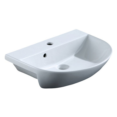 Verona White Ceramic Short Projection Bathroom Semi Recessed Basin Sink with 1 Tap Hole