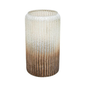 Verre Tall Frosted Ribbed Glass Gold Vase H30Cm W20Cm
