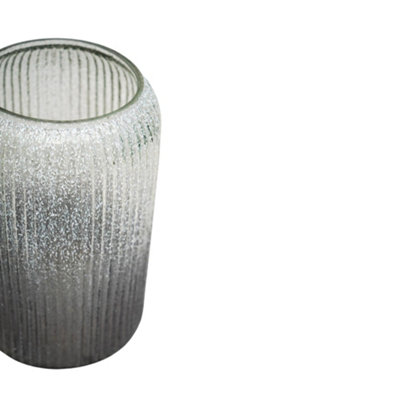 Verre Tall Frosted Ribbed Vase - Glass - L20 x W20 x H30 cm - Atlantic Blue