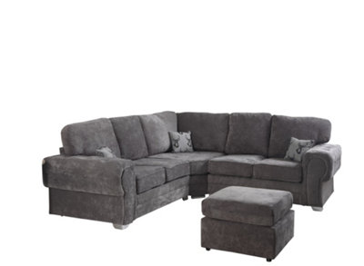 Verrina Chenille Grey Corner Sofa Full Back 2c2 and Footstool