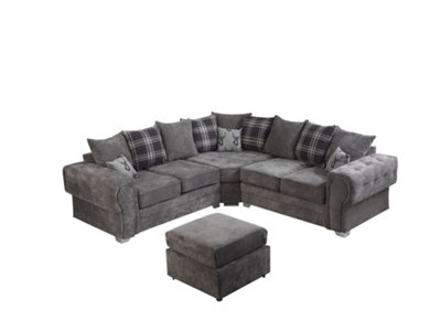 Verrina Chenille Grey Corner  Sofa Scatterback 2c2 and Footstool