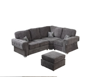 Verrina Chenille Grey L Shape Sofa Full Back 2c1 and Footstool