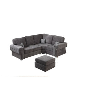 Verrina Chenille Grey L Shape Sofa Full Back 2c1 and Footstool