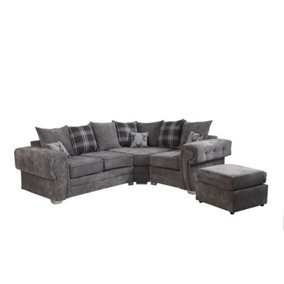 Verrina Chenille Grey L Shape Sofa Scatterback 2c1 and Footstool