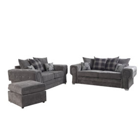 Verrina Chenille Grey Sofa Scatterback 3+2 Set and Footstool
