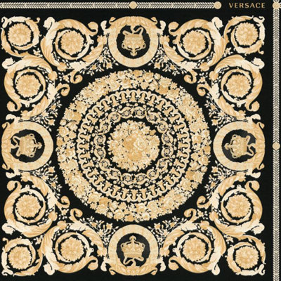 Versace Heritage Tile Panel Wallpaper - Black and Gold - 37055-3 - 10m x 70cm
